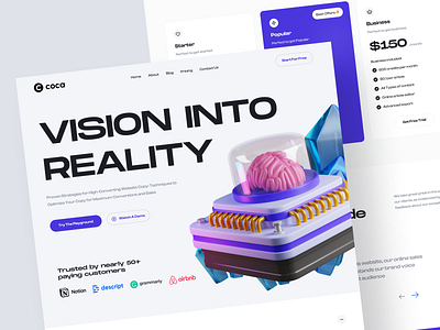 Creative Agency - Landing Page 3d agency ai coca company creative digital illustration kit landing page saas software space startup template tool ui vision website
