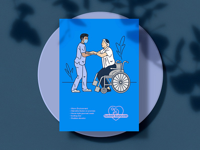 Sunny Summit Advert advert blue branding bright covid doctor elderly graphic design hospital illustration jew kind logo mask nurse nursing home patient rehabilitaion vector wheelchair