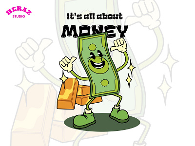 Vintage Mascot Illustration Money freelancer moneycartoon retrocartooncharacter