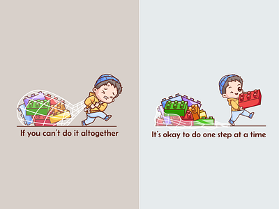 It's okay to do one step at a time🧒🏻✨ bag boy character cute game hat icon illustration jacket kids lego lettering logo man motivation note quotes sack speech typography