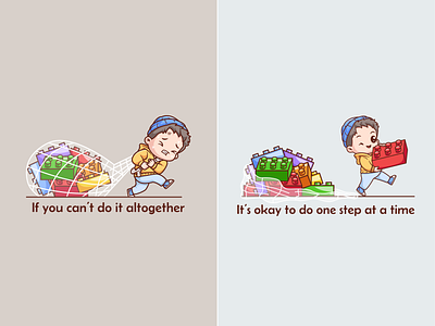 It's okay to do one step at a time🧒🏻✨ bag boy character cute game hat icon illustration jacket kids lego lettering logo man motivation note quotes sack speech typography
