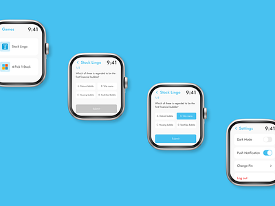 Increst Stock Investment Smartwatch app app apple watch crypto design game gamification investment product design quiz sales smatchwatch stock ui uiux ux watch