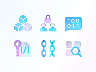 Blockchain glass 3D icons chain code illustration p2p smart contract