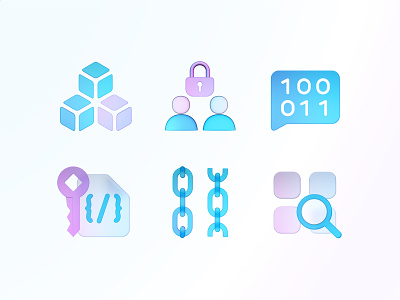 Blockchain glass 3D icons chain code illustration p2p smart contract