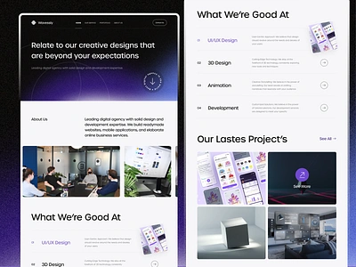 Wavessly- Digital Agency Website 3d illustration agency animation clean client contact us design digital agency graphic design illustration landingpage logo portfolio project purple review studio website ui uiux web