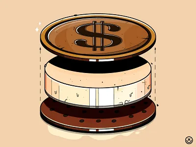 Money Cookie coin cookie cream happy impulse happyimpulse ice ice cream illustration illustrator money playful sandwich vector