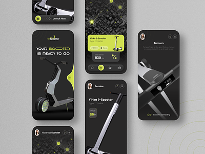 E-Scooter Rental App Design 🛴 app design bike rental business dark mode electric scooter escooter escooter rental app design location map mobile app rental rental business ideas rental service ride sharing app route scooter scooter rental sharing app transport uiux