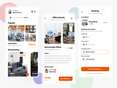 Find office space app checkout discover house mobile office renting ui design
