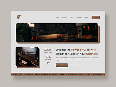 Creative Studio Design Agency Website UI Header agency branding brown creative figma graphic design layout logo minimalist modern studio template ui ux web design website