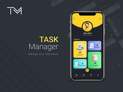 Task Manager App adobe xd app design application design dark theme figma illustration mobile tasks manager ui design uiux design ux design