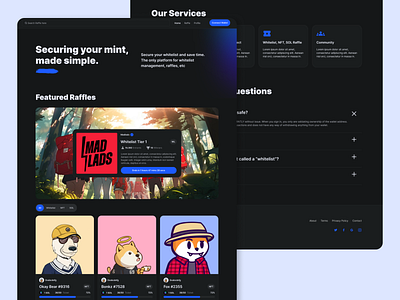 NFT Landing Page clean crypto cryptocurrency dark mode design finance landing page nft product design ui ux web3 website