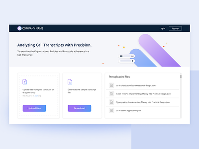 Call transcript analyser call analysis call monitoring call transcript analyser customer insights customer service tool home page home screen interaction design speech recognition transcription tool ui upload screen user interface design uxui design