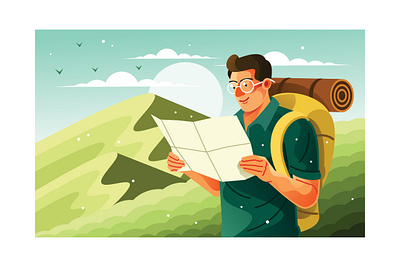 Holding a Map with a Backpack for Hiking traveler