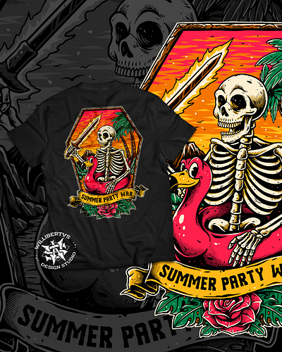 Summer Party War art design skull summer tshirt