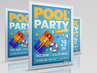 Swimming Pool Party Flyer Template club dance design dj events flyer food funny holiday illustration leaflet music night party poster water