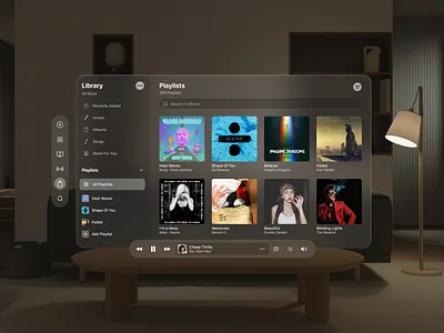 Apple Vision Pro : Spatial UI Design Exploration app apple apple vision apple vision pro clean dashboard design graphic design minimal music app music dashboard spatial concept spatial design ui ui design ux vision os vision pro visual design website