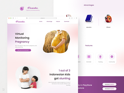 Parentee Landing Page Website allinone baby design flower logo mom parent pregnancy pregnant purple tracker ui uiux ux
