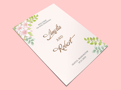 Wedding Welcome Invite with Watercolor Pink Flowers Decoration beige bride card decoration floral flowers greeting groom invite leaves love marriage nuptilas pink poster save the date template watercolor wedding welcome