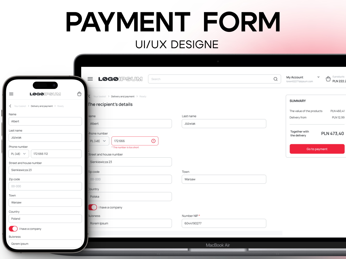 Payment form – UI UX Design by Patrycja Marek on Dribbble