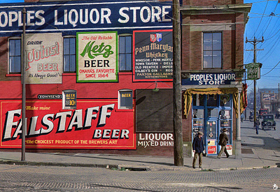 Peoples Liquor Store (1938) ads advertising america brand colorization colorize colorized photo digital art history photo photography restoration shop store usa vintage