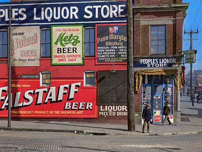 Peoples Liquor Store (1938) ads advertising america brand colorization colorize colorized photo digital art history photo photography restoration shop store usa vintage