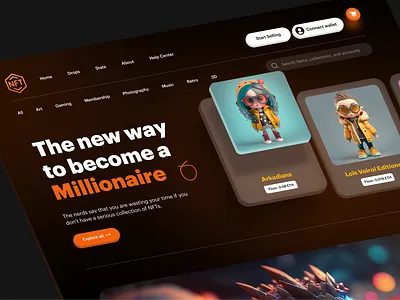 NFT Landing Page 3d app branding colorful crypto design dribbble flat graphic design graphics landingpage minimal nft trendy typography ui ux web webdesign website