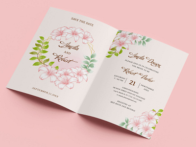 Set Templates of Pink Floral Wedding Invitation in Rustic Style beautiful card celebration cover decoration floral flowers green invitation invite leves marriage pink printable rustic save the date set templates watercolor wedding