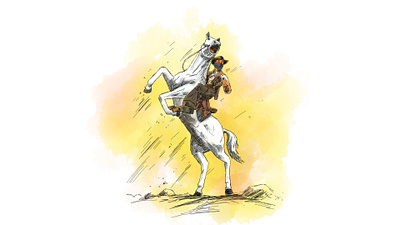 "The Graceful Rider: A Cowboy and His White Horse" 2d 2d art 2d illustration art character design cowboy cowboy illustration design horse horse rider horse riding illustration inspiration mountain style inspiration white horse