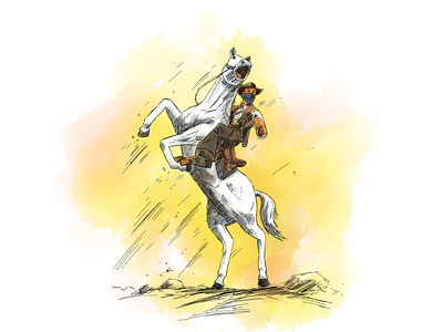 "The Graceful Rider: A Cowboy and His White Horse" 2d 2d art 2d illustration art character design cowboy cowboy illustration design horse horse rider horse riding illustration inspiration mountain style inspiration white horse