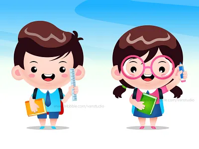 Kids Student Holding Books Ruler And Pencil boy girl cartoon boy girl kid happy school kid holding kids cartoon kids learning preschool kids school kids student cartoon