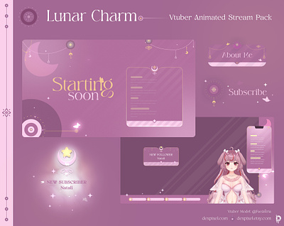 Lunar Charm Vtuber Animated Stream Pack animated stream overlay design gaming graphic design illustration schedule stream stream design stream pack twitch vtuber
