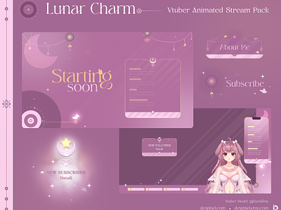 Lunar Charm Vtuber Animated Stream Pack animated stream overlay design gaming graphic design illustration schedule stream stream design stream pack twitch vtuber