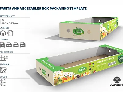 Fruits and Vegetables Box Template box business corporate cut design die diecut dieline food illustration pack package products tray