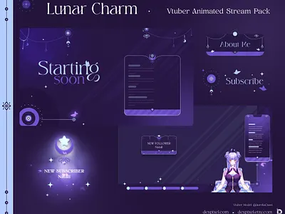 Purple Lunar Charm Pastel Pink Vtuber Pack design graphic design stream stream design stream pack twitch twitch overlay twitch package vtuber