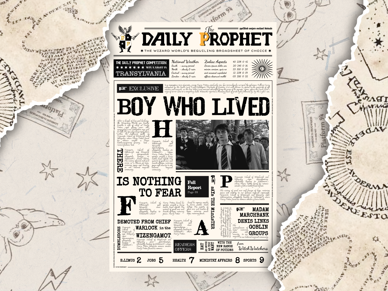 Harry Potter Newspaper design animation design flat harry potter harry potter newspaper illustration logo minimal motion graphics news design newspaper design newspaper print paper design print the daily prophet ui ui design ux ux design vintage newspaper