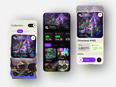 NFT Token App android animation app buy card catalog crypto dark design graphic design ios monkey nft sell token ui ux white