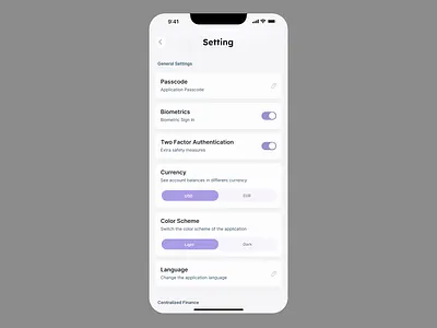 Crypto Wallet Settings Screen crypto crypto wallet crypto wallet ui cryptocurrency settings ui wallet ui ux web3