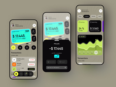 Banking App app banking card dark design finances green money ui ux