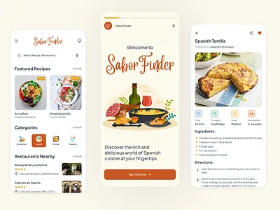 Spanish Cuisine Finder app chef cuisine design dishes food hotels minimal mobile moton design nonveg recipe recipe finder restaurants spain spanish ui ui design veg