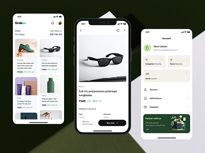 Grabon coupons and deals - App concept branding concept figma interaction design interface design redesign ui ui design uiux