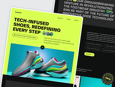 TechStride - Creative Shoes Innovation ai color landing modern product design shoes ui web web ux ui yellow