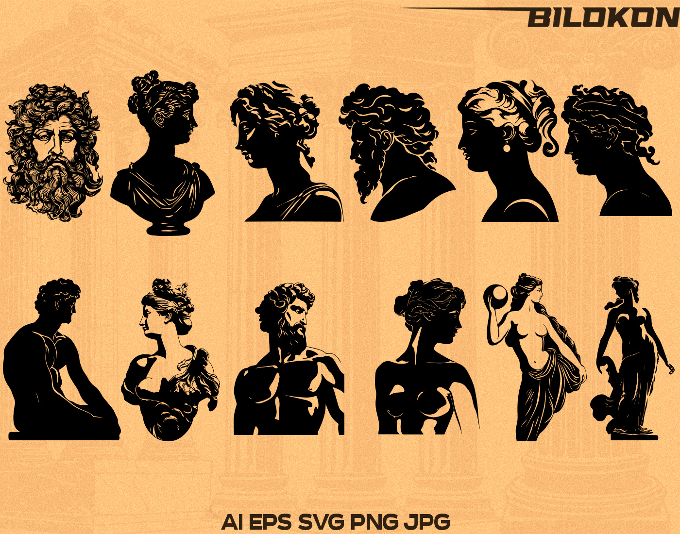 Antique Greek Sculptures, Classic Greek Statue, SVG BUNDLE by Bilokon ...