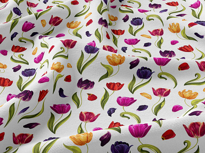Seamless Pattern With Multicolored Tulips 2d adobe illustrator botanical botanical illustration botanical pattern character design design digitalart flowers hand drawn multicolored ornamental realistic surface pattern design textile tulip tulips vector