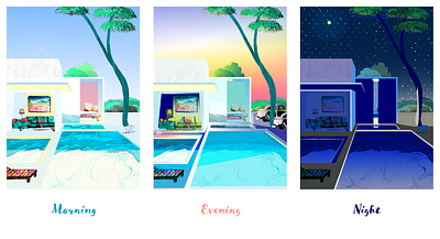 One day blue illustration swimming pool