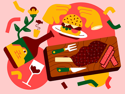 Restaurant burger editorial fb food illustration illustrations meat restaurants steak vector wine