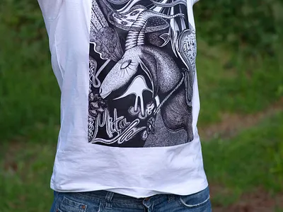 White T-shirt with goat black metal drawing drawing goat goat t shirt horned goat metalhead goat mtetalhead t shirt spiritual goat t shirts with goat white t shirt ziege