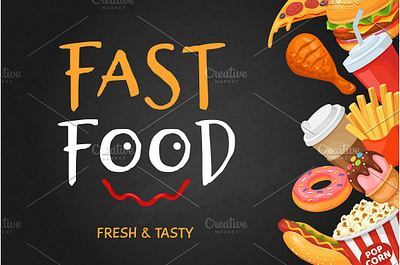 Fast food banner. Cartoon hot dog cafe