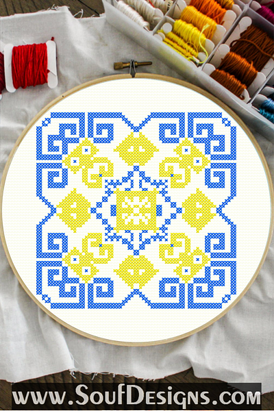 Blue and Yellow Ukrainian Embroidery Cross Stitch Pattern embroidery