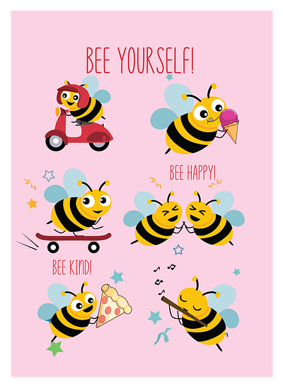 bee yourself bee children s illustration cute digital illustration happywibes illustration summerwibes