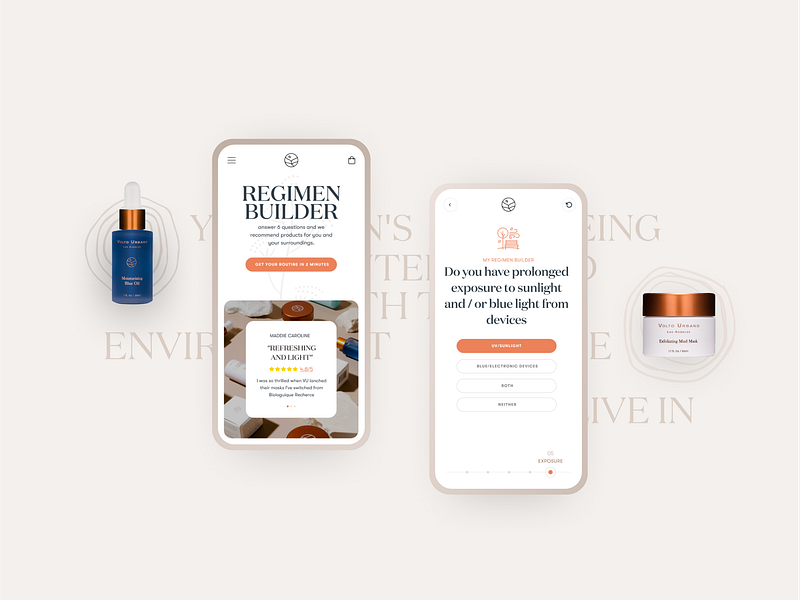 Volto Urbano - Regimen Builder brand caramel cosmetic design gradient graphic design illustration interactive logo minimalistic mobile onboarding quizz skincare web design white